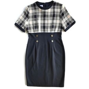 VTG 80s Black and Gold Plaid Career Dress M/L